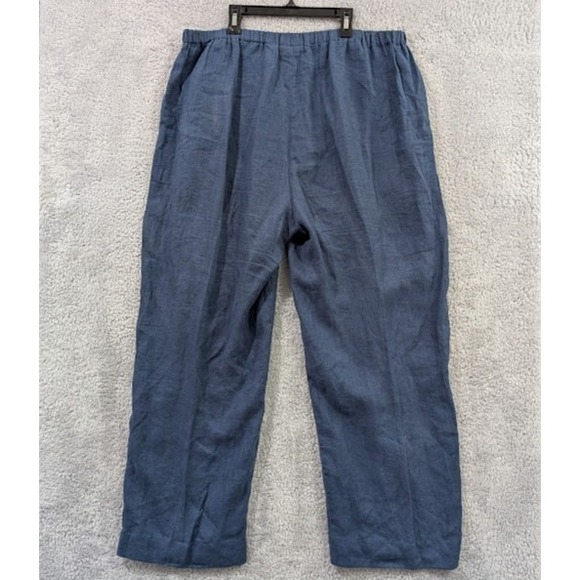 Valerie Stevens Linen Pants Women's 1X Blue Elastic Waist Lightweight Casual - Picture 11 of 12